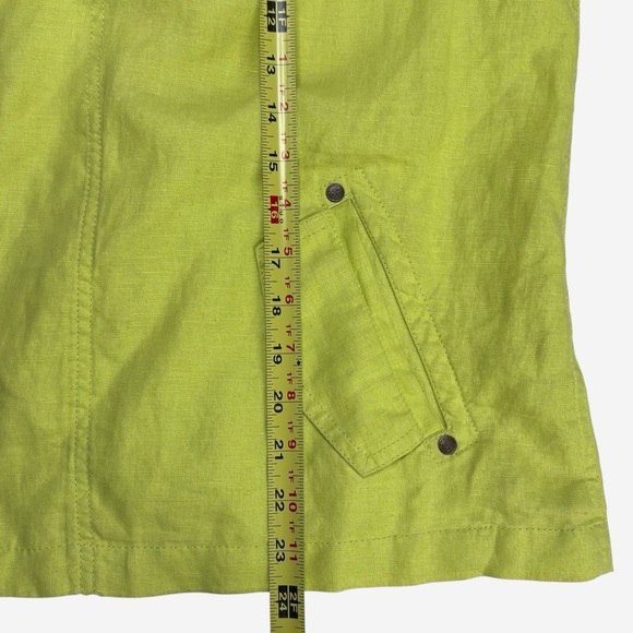 Chicos Easy Linen Jacket Chartreuse Green Open Drape Front Roll Tab Sleeve - Picture 8 of 12